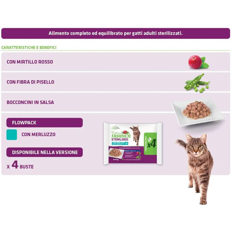 Natural Trainer Cat Adult al Merluzzo 4 pz x 85 gr