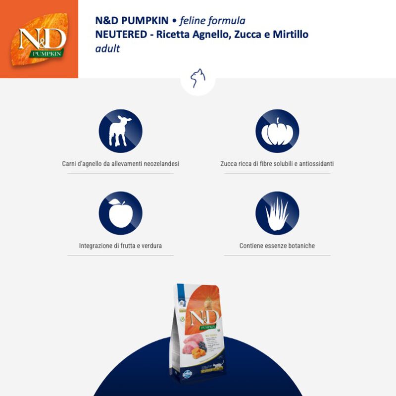Farmina N&D Pumpkin Cat Adult Neutered Agnello e Mirtillo 300 gr