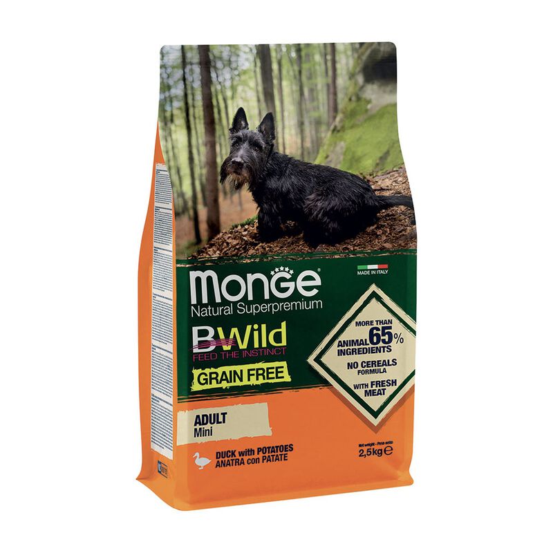 Monge BWild Formula Grain Free per cani adulti mini con Anatra e patate 2,5 kg