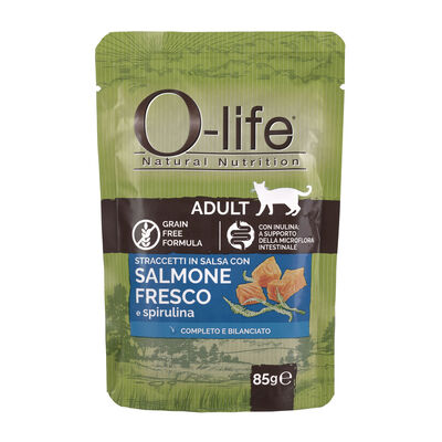 O-life Cat Adult Straccetti in salsa con Salmone fresco e spirulina 85 gr