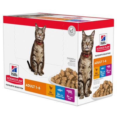 Hill's Science Plan Cat Adult Multipack con Pesce Oceanico, Pollo e Manzo 12 x 85 gr