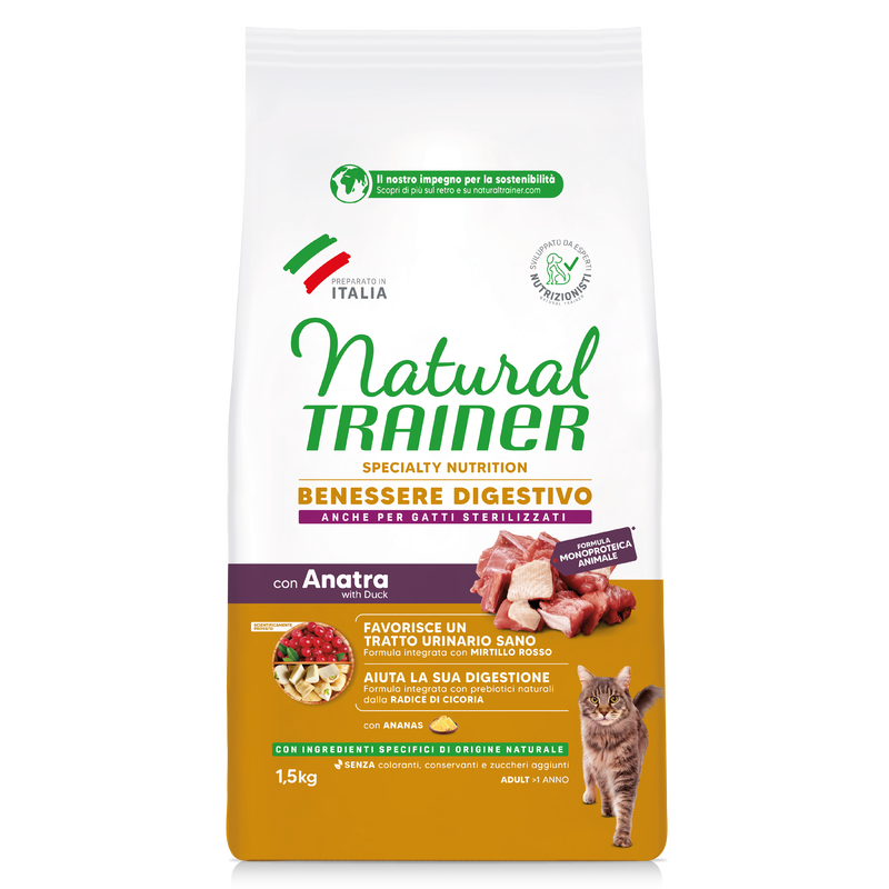 Natural Trainer Cat Adult Sensitive No Gluten con Anatra 1,5 kg
