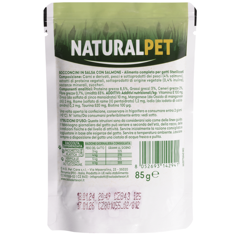 Naturalpet Cat Sterilised Bocconcini in salsa con Salmone 85gr