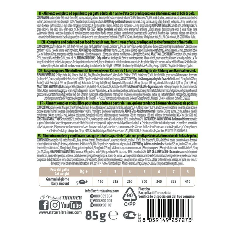 Natural Trainer Cat Hairball con Pollo 85 gr