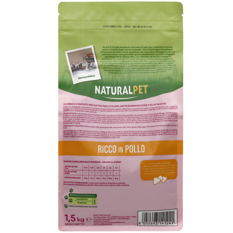 Naturalpet Prime Orme Kitten ricco in Pollo 1,5kg