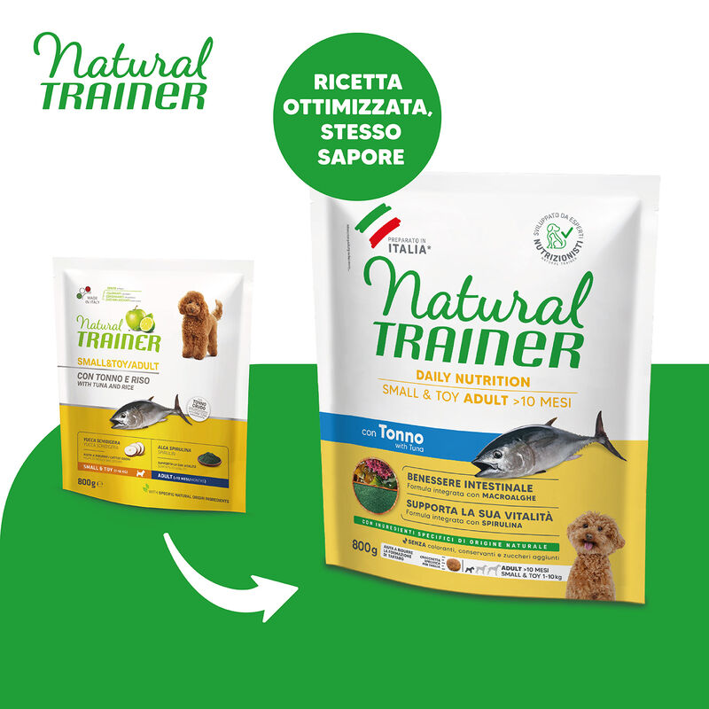 Natural Trainer Dog Adult Small & Toy Dog Adult con Tonno e Riso 800 gr