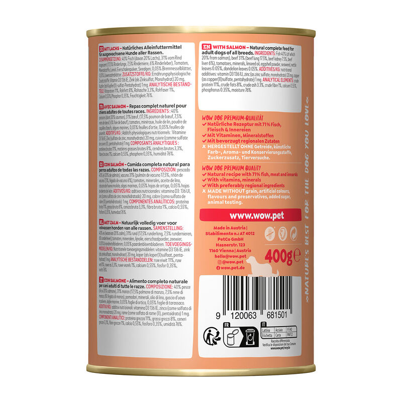 Wow Dog Adult Salmone con dente di leone e ortica 400gr