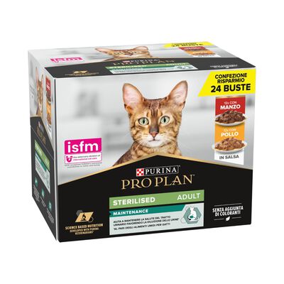 Purina Pro Plan Cat Adult Sterilised Maintenance con Manzo e Pollo in Salsa 24 x 85 gr