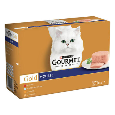 Gourmet Gold Cat Adult  Mousse con Manzo, Pesce dell'Oceano, Tacchino, Fegato 12x85 gr