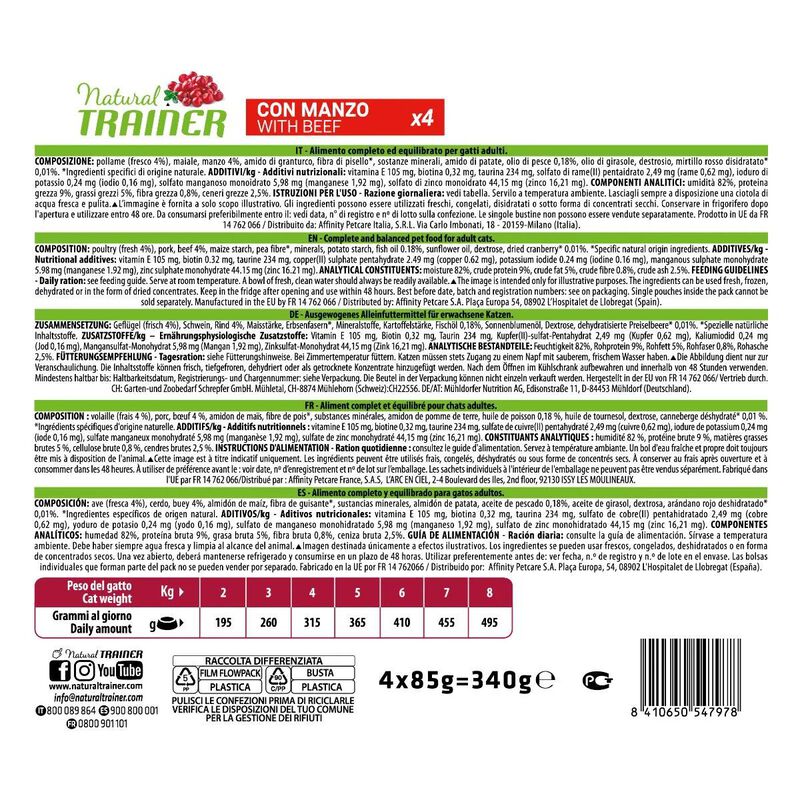 Natural Trainer Cat Adult al Manzo 4 x 85 gr