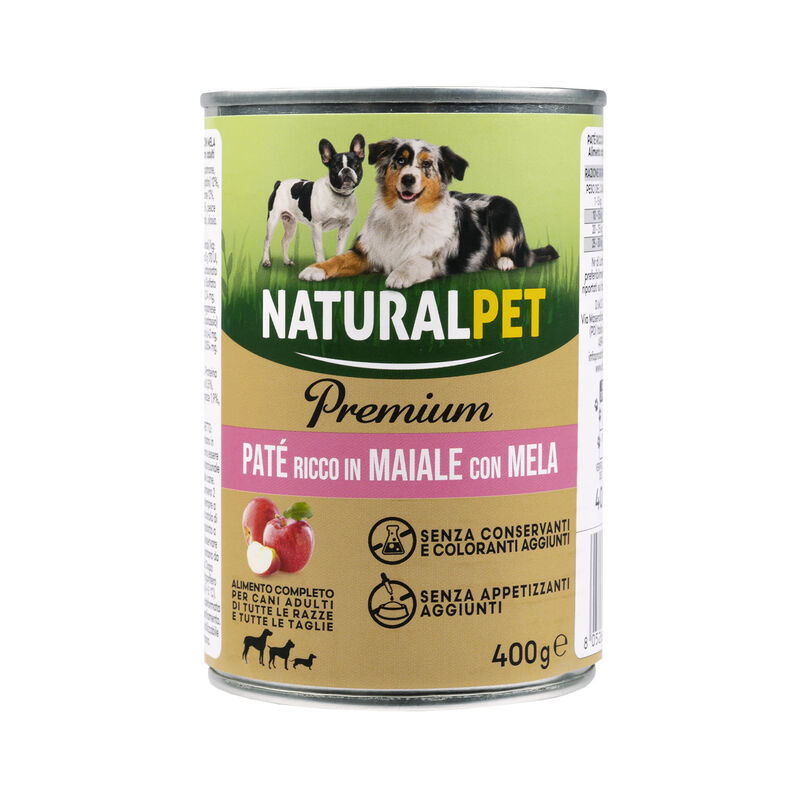 Naturalpet Premium Dog Adult Paté ricco in Maiale con mela 400 gr