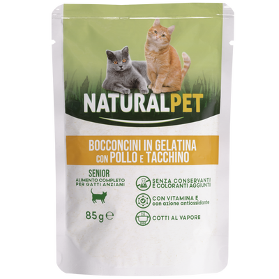 Naturalpet Cat Senior Bocconcini in gelatina con Pollo e tacchino 85gr