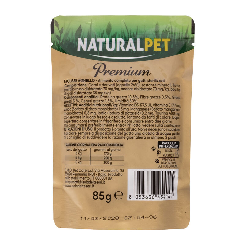 Naturalpet Premium Cat Steril Mousse Agnello 85gr