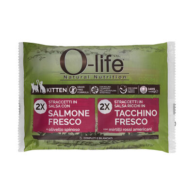 O-life Kitten Straccetti in salsa con Salmone e Tacchino 85grx4pz