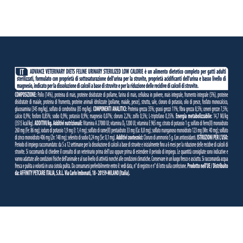 Advance Veterinary Diets Cat Sterilized Urinary Low Calorie 1,25 kg