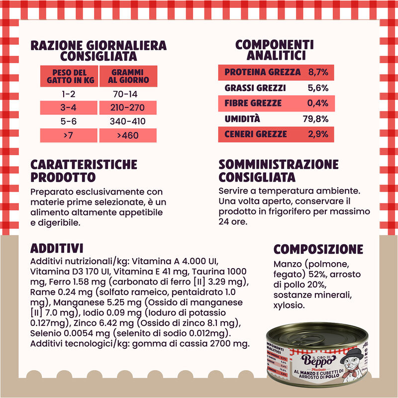Il Cibo di Beppo Cat Adult Macinato al manzo con arrosto di pollo 85gr