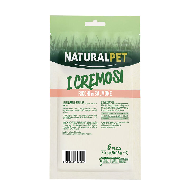 Naturalpet Cat Snack I Cremosi ricchi in Salmone 5x15gr