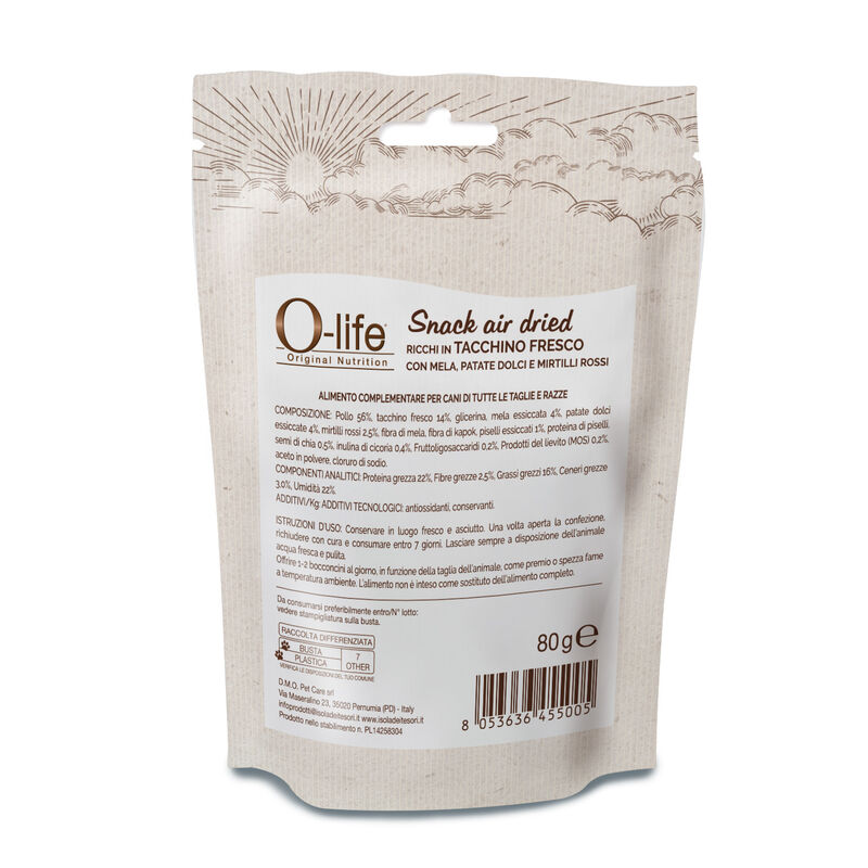 O-life Dog Snack Air Dried con Tacchino Fresco 80 gr