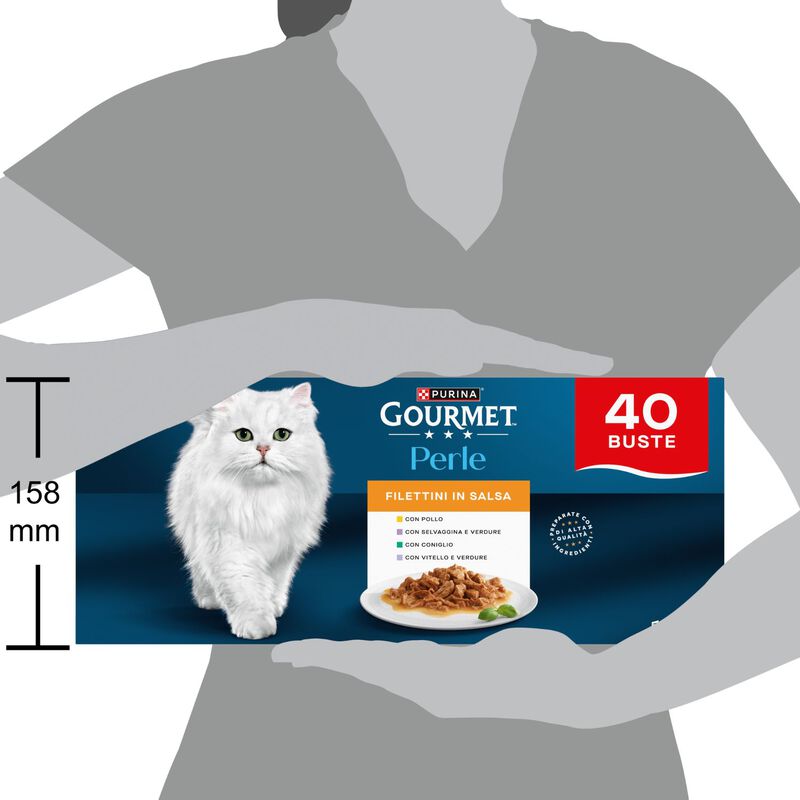 Gourmet Perle Cat Adult Filettini in salsa Pollo, Coniglio, Selvaggina e Vitello 85grx40pz