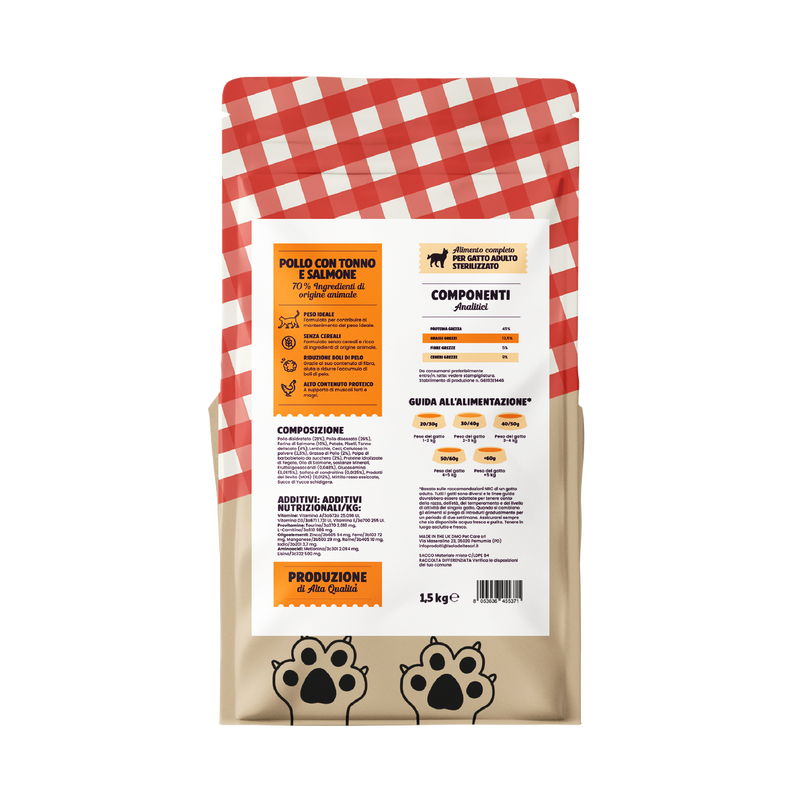 Il Cibo di Beppo Cat steril Pollo con Tonno e Salmone 1,5kg