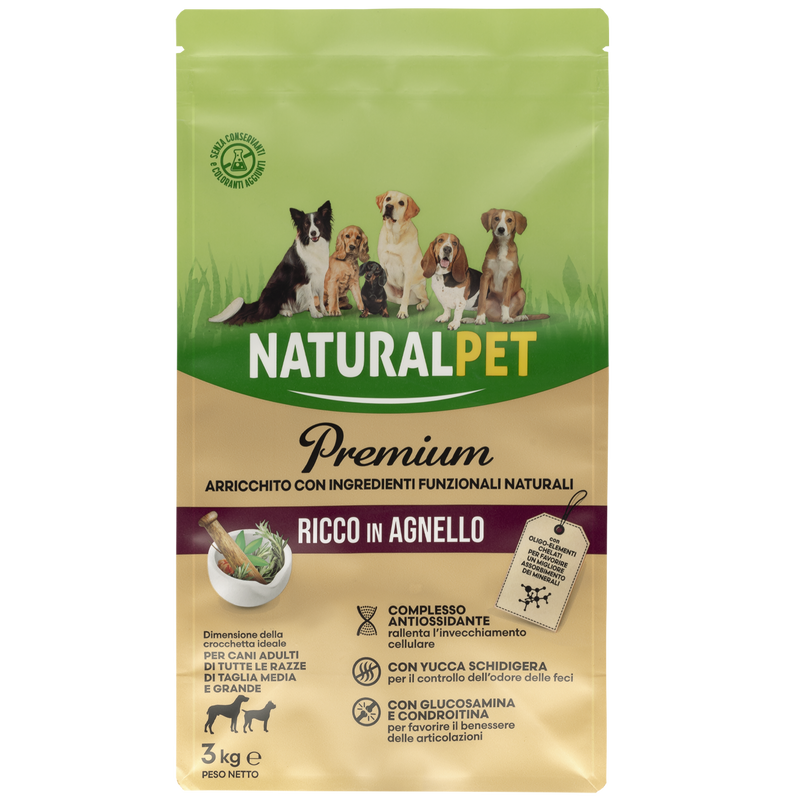 Naturalpet Premium Dog Adult Medium&Large ricco in Agnello 3 kg