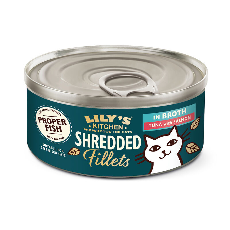 Lily's Kitchen Cat Adult Shredded Fillets Tuna & Salmon in Broth, Sfilaccetti di Tonno con Salmone 70 gr