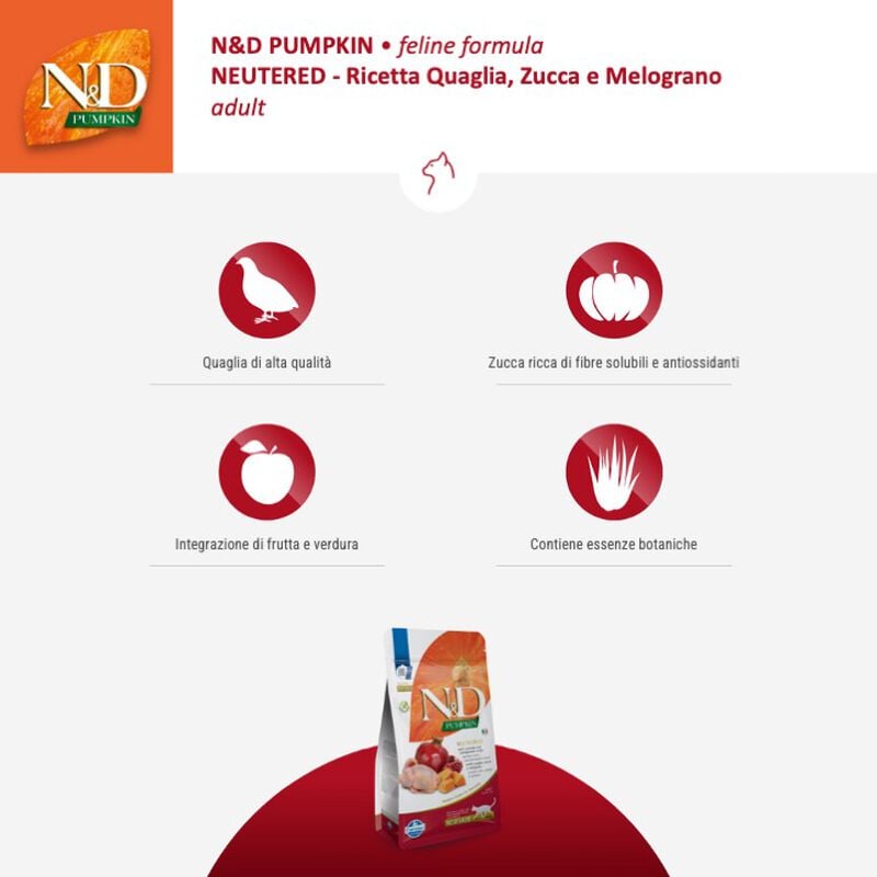 Farmina N&D Pumpkin Cat Neutered Quaglia e Melograno 300 gr