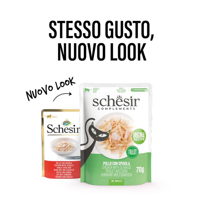 Schesir Cat Filetti di Pollo con Spigola in Gelatina 70g