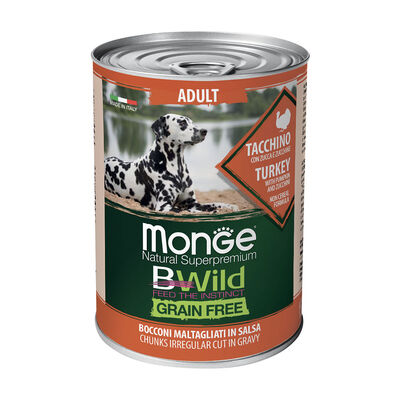Monge BWild Grain Free Bocconi maltagliati in salsa Dog Adult Tacchino con zucca e zucchine 400 gr