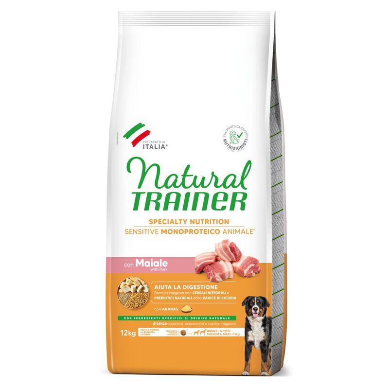 Natural Trainer Dog Adult Medium&Maxi Sensitive Gluten Free con Maiale 12 kg