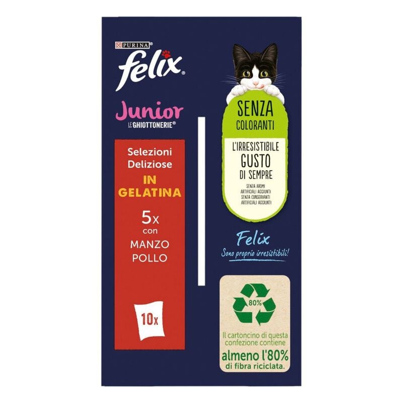 Felix Le Ghiottonerie Kitten Selezioni Deliziose Manzo e Pollo 72 pz x 85 gr