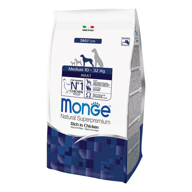 Monge Natural Superpremium Crocchette per cani adulti Taglia Media Pollo 3 kg