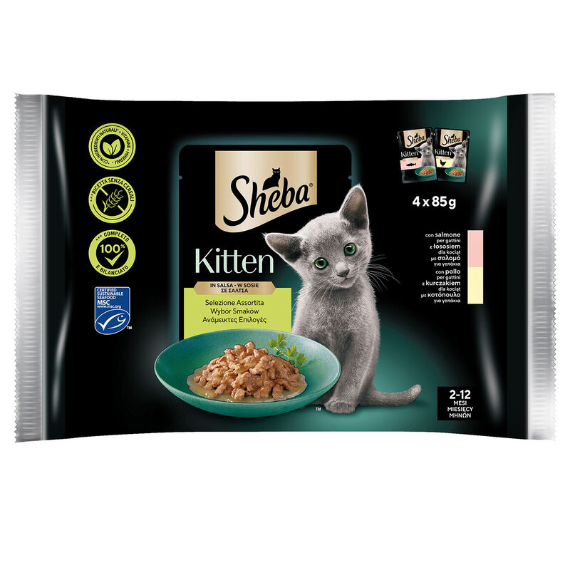 Sheba Kitten Selezione Assortita in salsa con Salmone e Pollo 4x85gr