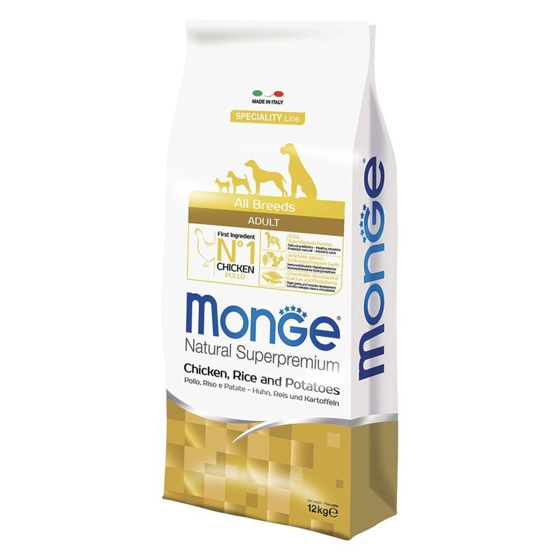 Monge Natural Superpremium Crocchette per cani adulti Pollo con Riso e Patate 12 kg