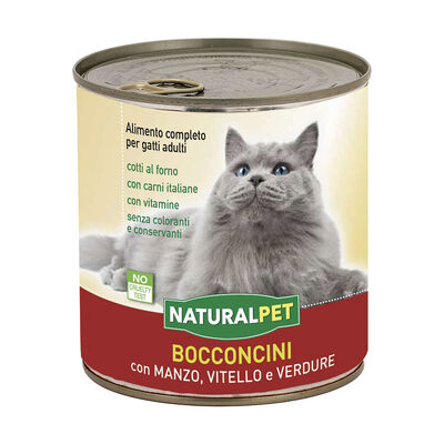 Naturalpet Cat Adult Bocconcini con Manzo, Vitello e Verdure 720 gr