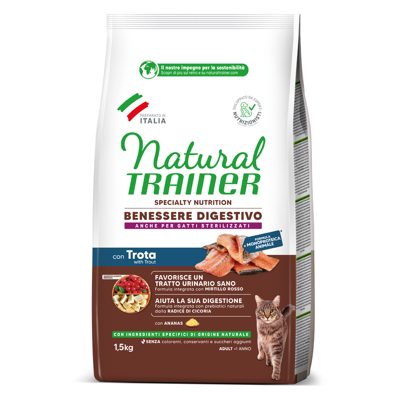 Natural Trainer Cat Adult Sensitive No Grain con Trota 1,5 kg Natural Trainer Cat Adult Sensitive No Grain con Trota 1,5 kg