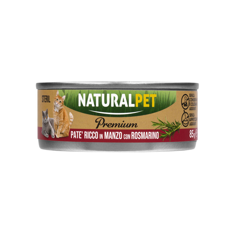 Naturalpet Premium Cat Adult Sterilized Pat&eacute; ricco in Manzo con rosmarino 85gr