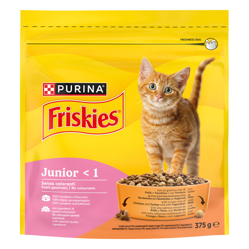 Friskies Cat Junior con Pollo, Tacchino con Latte e Verdure 375 gr
