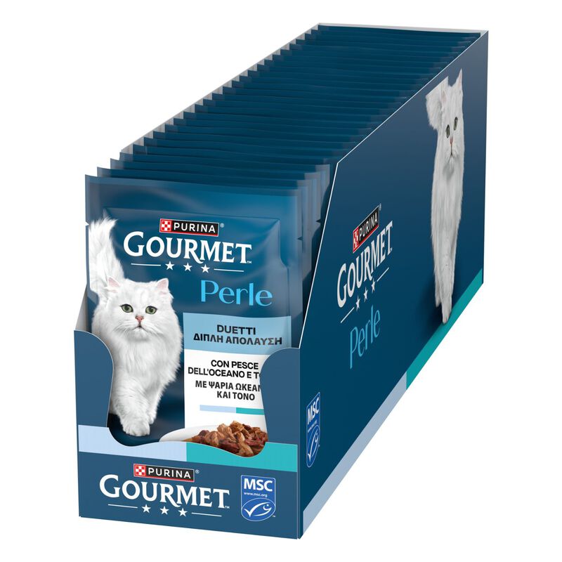 Gourmet Perle Duetti Cat Adult con Pesce dell'Oceano e Tonno 85 gr