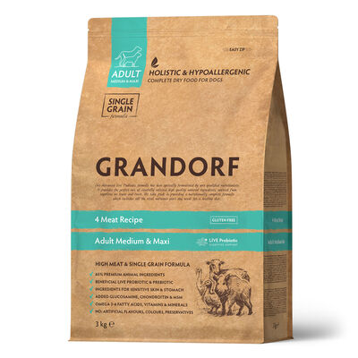 Grandorf Dog Adult Medium&Maxi 4 Carni e riso 3 kg