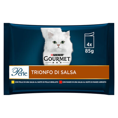 Gourmet Perle Cat Adult Trionfo di Salsa Manzo e Pollo 4x85 gr