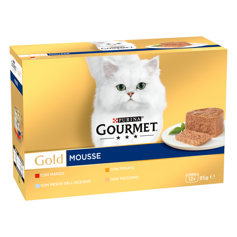 Gourmet Gold Cat Adult  Mousse con Manzo, Pesce dell'Oceano, Tacchino, Fegato 12x85 gr