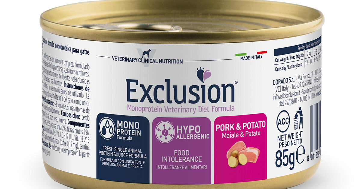 Exclusion Monoprotein Veterinary Diet Cat Hypoallergenic Pork Potato 85