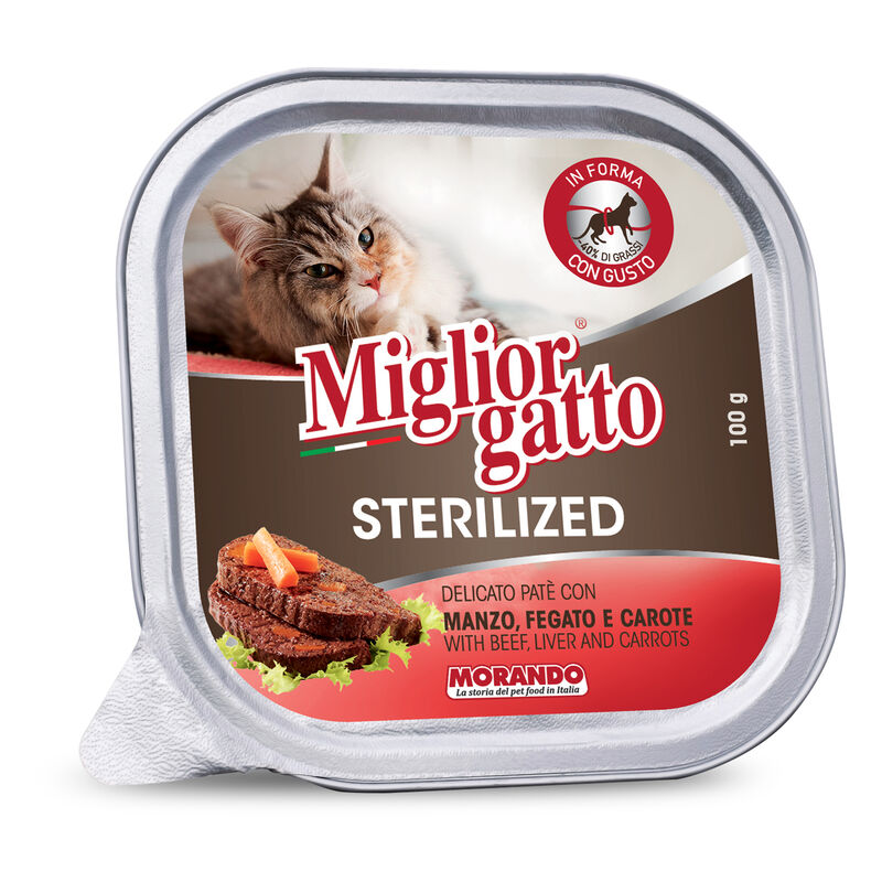Migliorgatto Cat Sterilised delicato patè con Manzo, Fegato e Carote 100 gr
