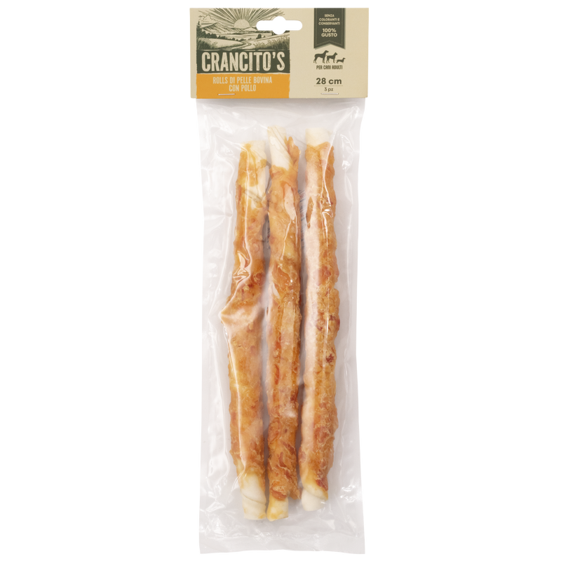 Crancito's Dog Adult Rolls di pelle bovina con pollo 28cm 3pz