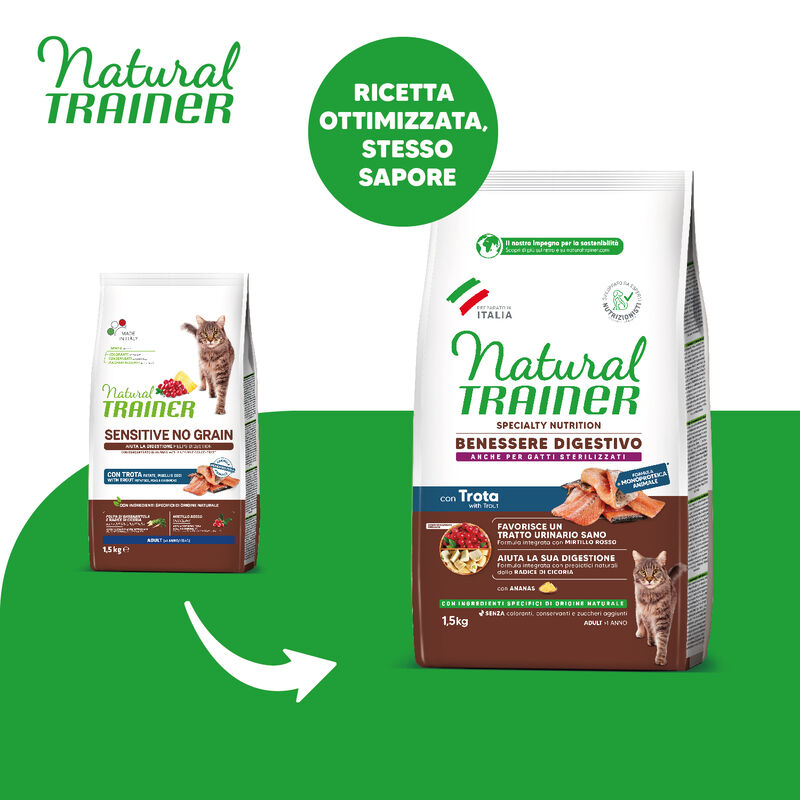 Natural Trainer Cat Adult Sensitive No Grain con Trota 1,5 kg Natural Trainer Cat Adult Sensitive No Grain con Trota 1,5 kg