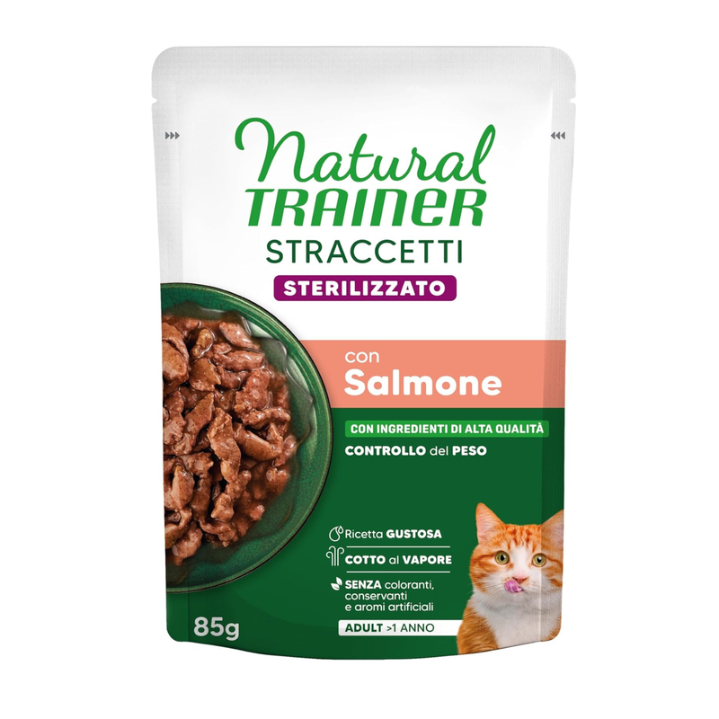 Natural Trainer Cat Steril straccetti con Salmone 85gr