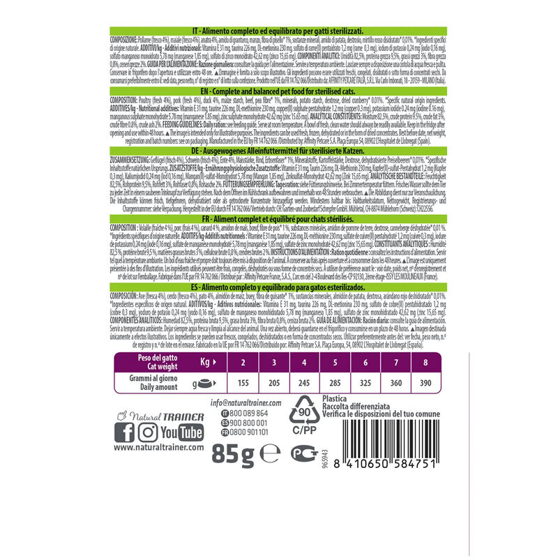 Natural Trainer Cat Adult Sterilised Anatra 85gr