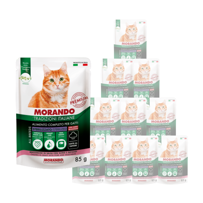 Morando Tradizioni Italiane Cat Adult Steril bocconcini in salsa con Maiale e ortaggi 85gr