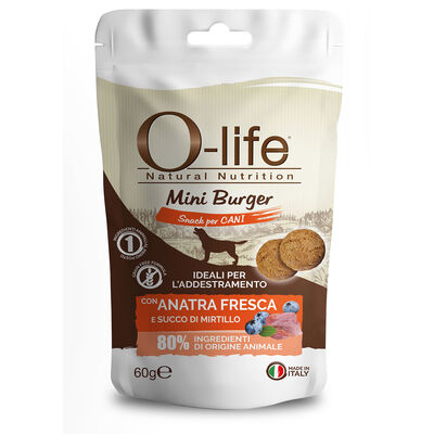 O-life Dog Adult Snack Mini Burger Anatra e Mirtillo 60 gr